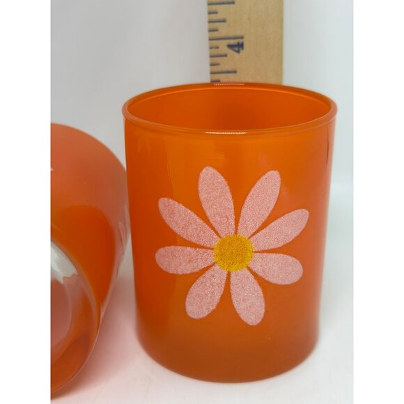 VTG Orange Glass Tumblers w/ White Daisy Print – Set of 2, Retro Cups 2.5″×3.5″ - Picture 8 of 8